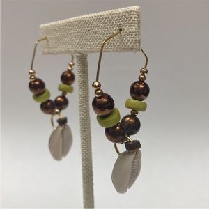 Handcrafted Coconut Shell, Tanzanite, and Green Wood Beaded Earrings